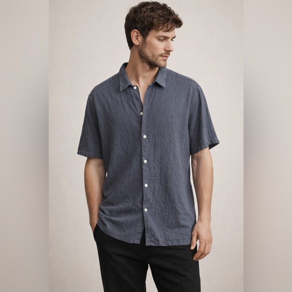 Allsaints Mattole Organic Cotton Stretch Relaxed Fit Button Down Crepe Shirt